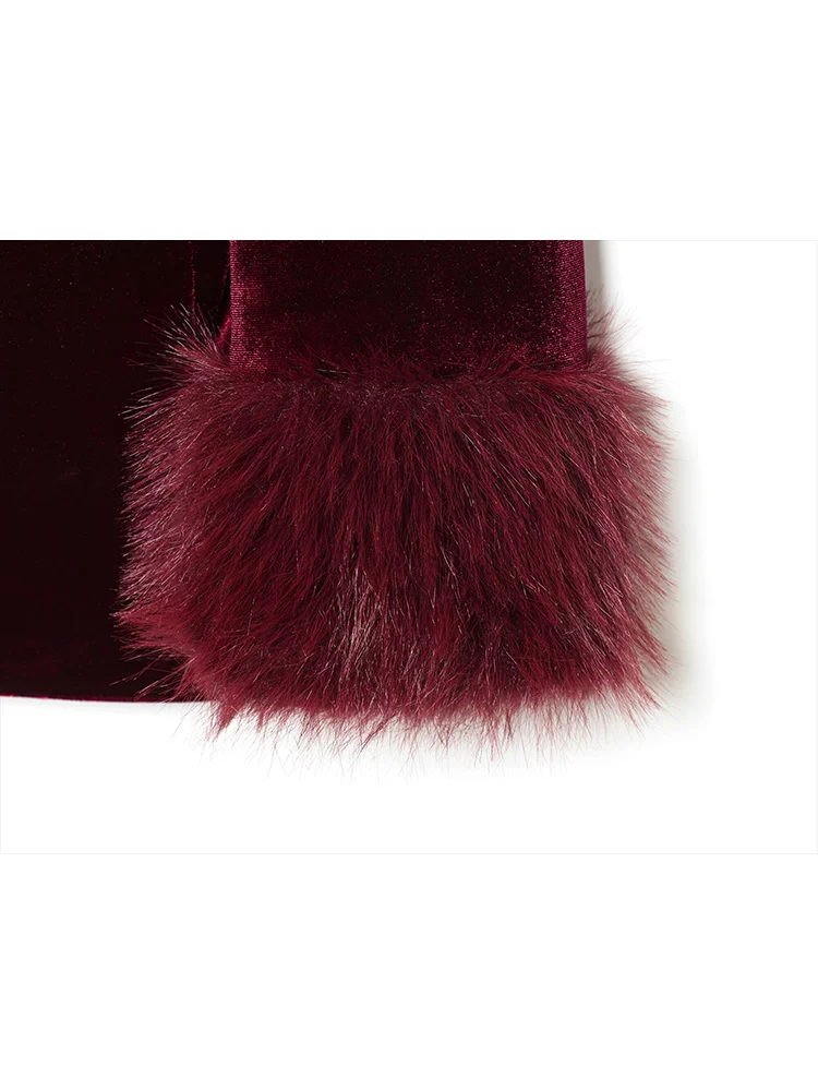 Velvet Straight Pants Sets For Women Long Sleeves Patchwork Faux Fur Blazer Top Female Chic Elegant Street Fashion Lady Suits