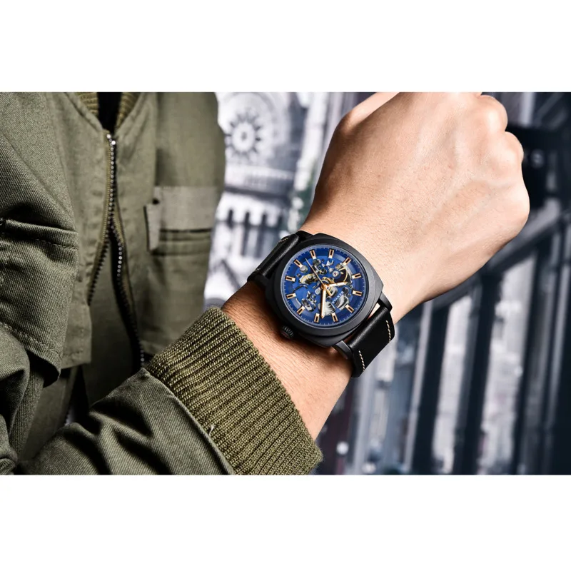 Watch For Men Luxury Skeleton Tourbillon Automatic Mechanical Watch 30M Waterproof Leather Strap Sports Male Clock Reloj Hombre