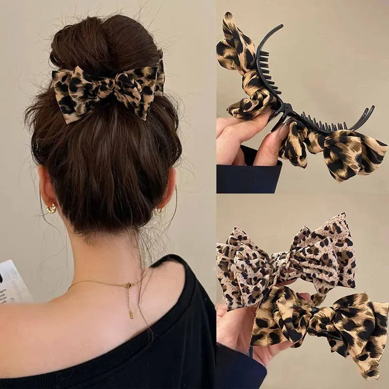 L'accessorio per capelli premium con fiocco con stampa leopardata vintage da 1 pezzo è adatto per le donne da indossare
