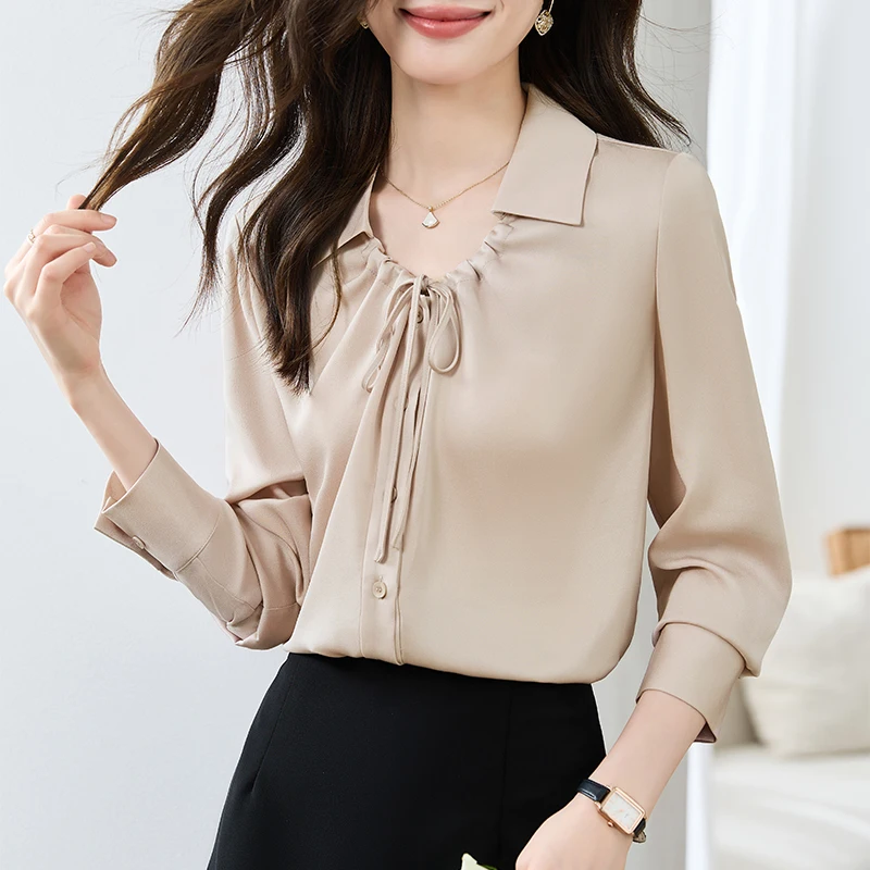 

Шифоновые женские рубашки, однотонные свободные винтажные блузки, женская одежда, рубашки на весну/лето, модные топы с длинным рукавом YCMYUNYAN