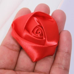 Set of 10 Large Rose Fabric Artificial Flowers for DIY Accessories and Decorations (Red)