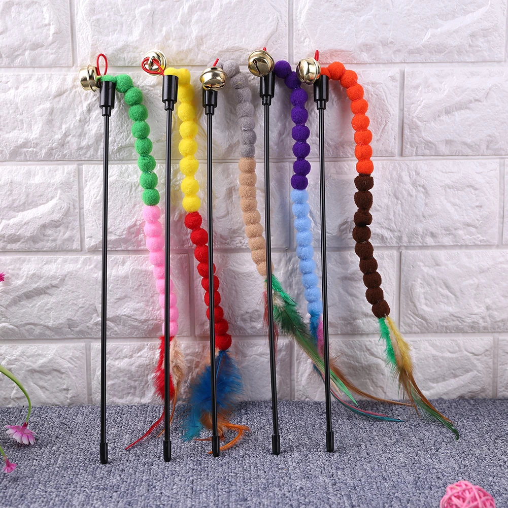 Cat Toys Cute Funny Colorful Rod Teaser Wand Plastic Pet Toys for Cats Interactive Stick Pet Teaser Cat Supplies