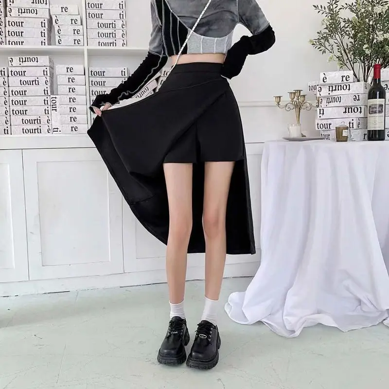 

S-4XL Side-slit Design Long Skirts Women Elastic Waist Elegant Solid Vintage Fashion Simple Ins Casual Spring Summer Lady Faldas