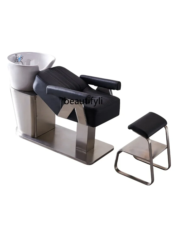 

Ceramic Basin Shampoo Chair Barber Shop High-Grade Stainless Steel Hair Salon Flushing Bed Lying Half