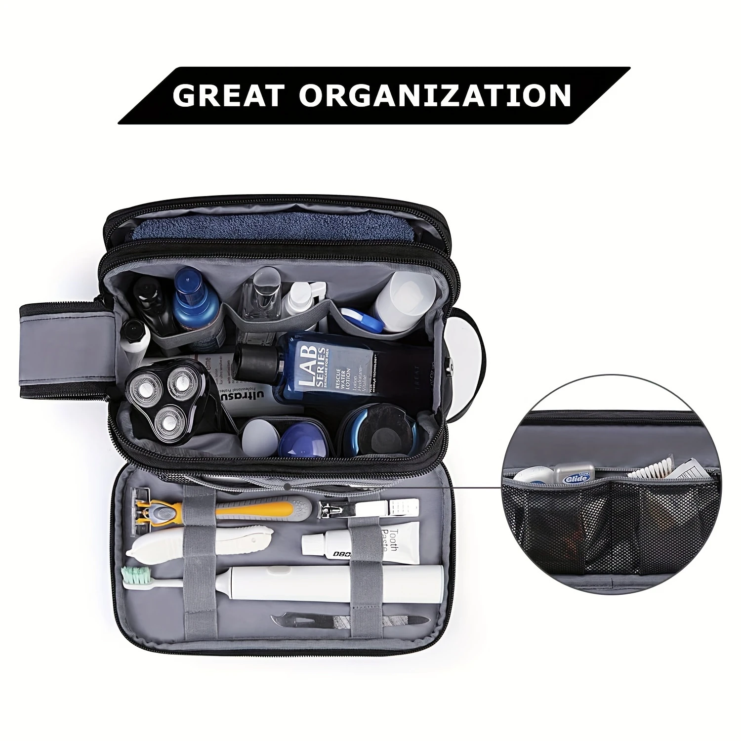 Men's Travel Toiletry Bag, Water-resistant Shaving Organizer for Toiletries