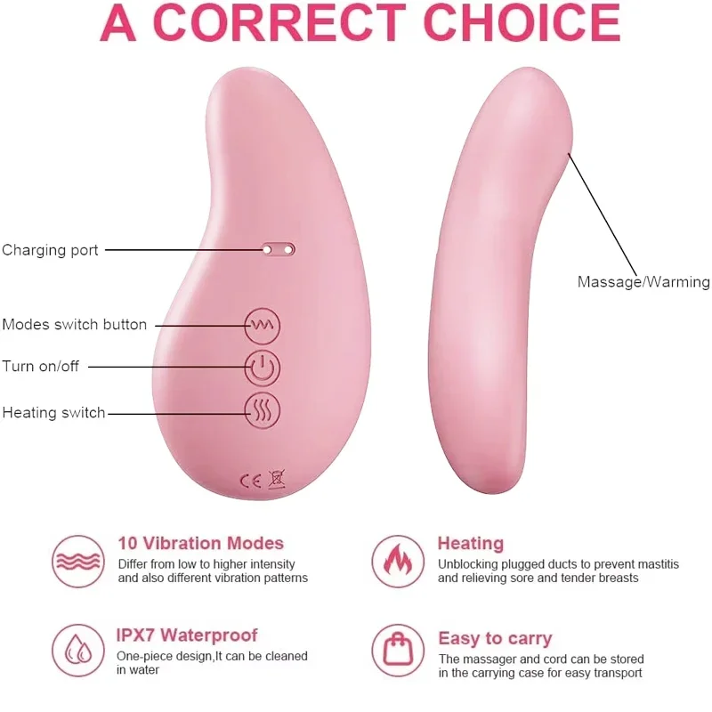 Multi-function Warming Lactation Massager Liquid Breast Lactation Roller 3 Levels Vibrating Lactation Massager for Breastfeeding