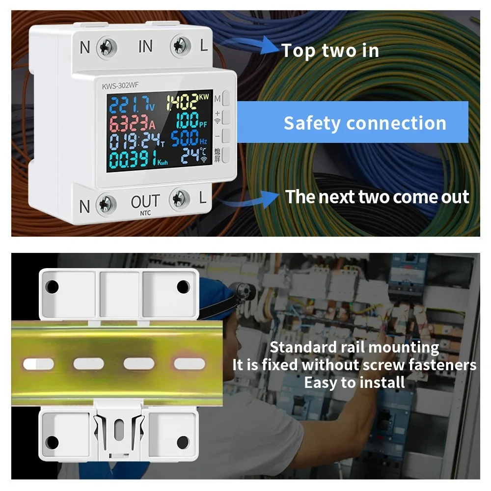 Power Meter Tuya WiFi 8in1 Digital Color Screen 2P 170-270V/63A