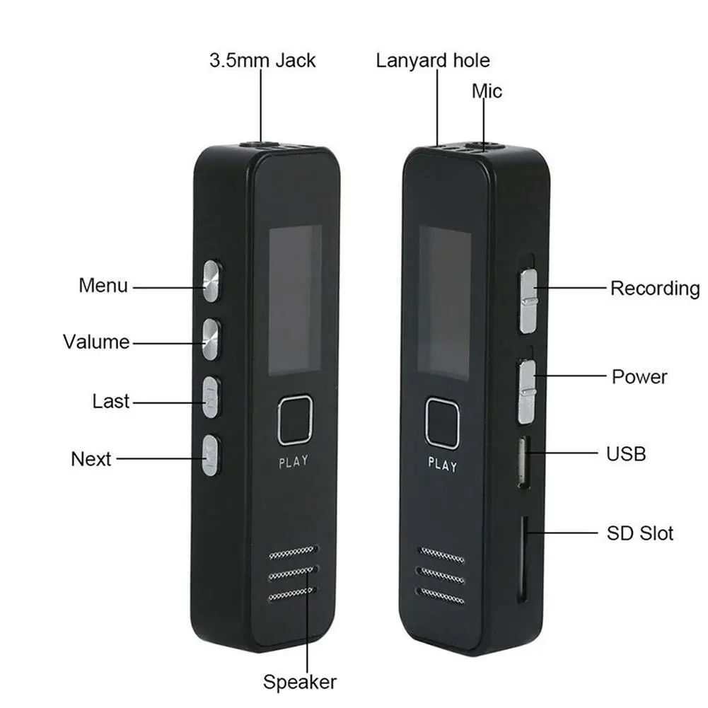 미니 디지털 오디오 녹음기 스피커, USB 충전식 HD 음성 녹음기, TF 카드 사운드 지원, Mp3 플레이어, 소음 감소