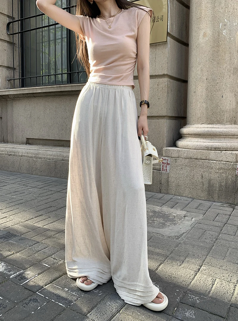 

2023 New Korean Summer Loose Fit Slim Versatile Wide Leg Casual Pants Solid Color Fashion trends