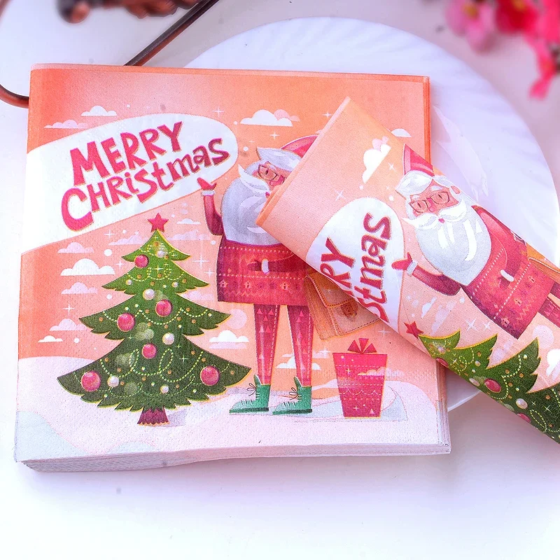 Paper Napkins Disposable Paper Placemats Tissue Paper Decoration Multi Christmas Printed Paper Napkins Colourful Napkins Christmas Candles Old Man Deer PARTY Decoration 20pcs/pac