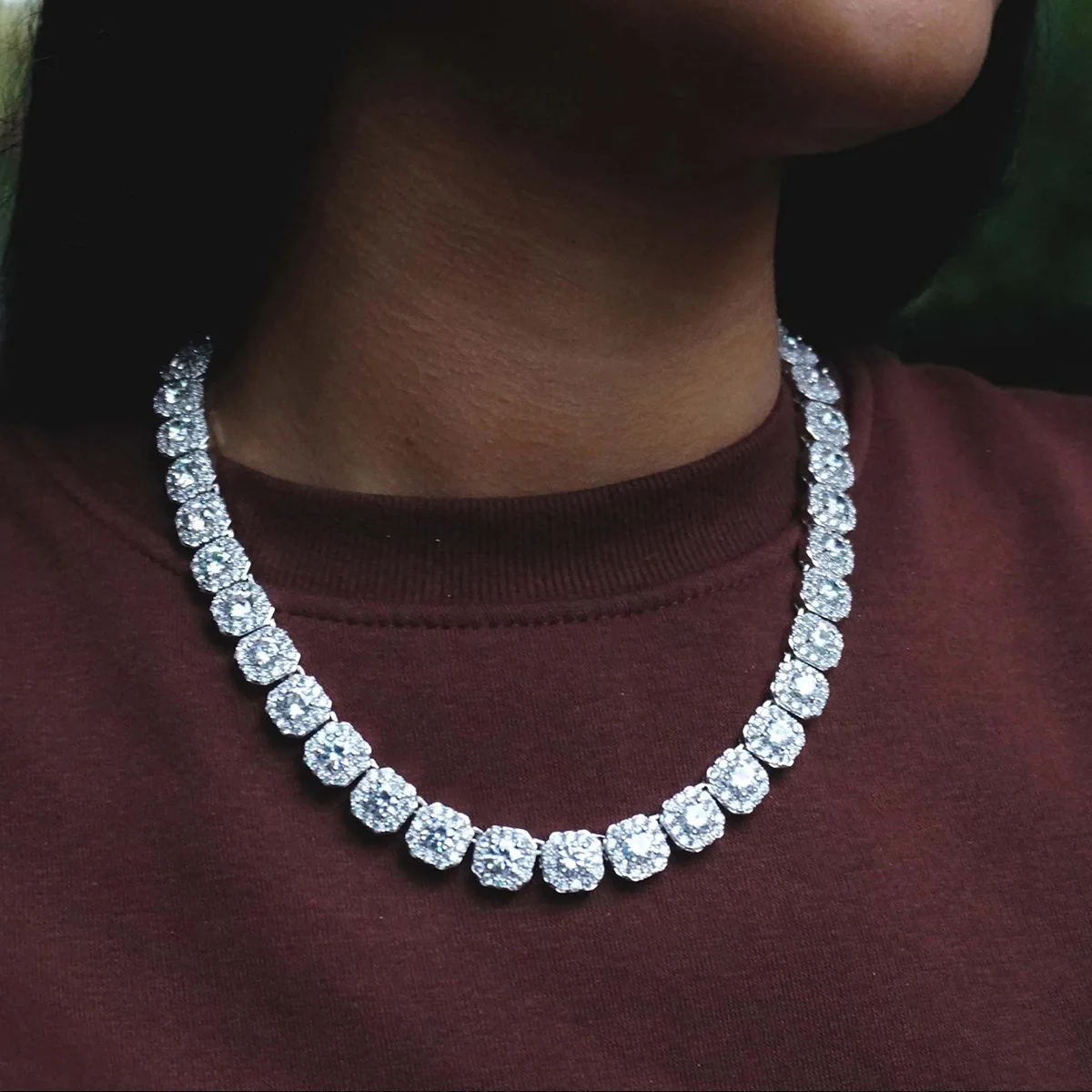 DUBSS Clustered Tennis Chain for Men Necklace Hip Hop Zirconia Copper Gold Color Fashion Rock Jewelry