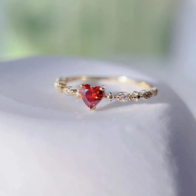 Fashion Charm Love Ruby Rings Women Heart Crystal Zircon Ring Accessories Wedding Party Jewelry Anniversary Gift wedding rings womens ring cubic zircon ring finger rings jewelry rings ring jewelry