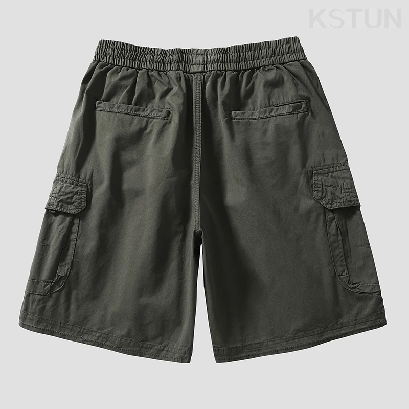 100% Cotton Summer Short Pants Loose Fit Overalls Male Cargo Shorts Casual Trendy Elastic Waist