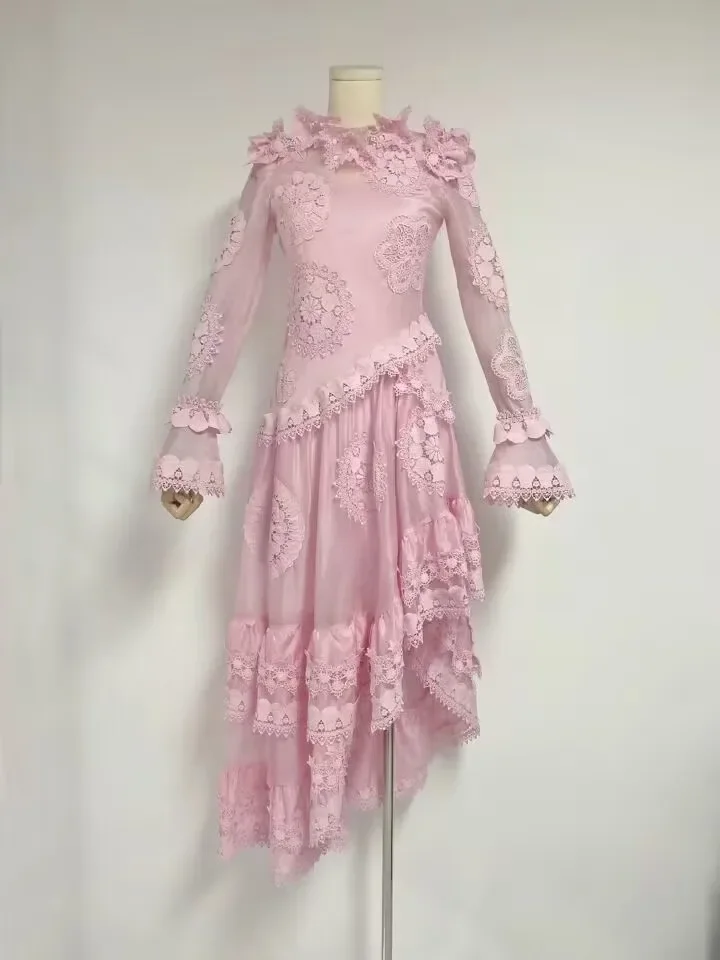 

24 Australian customized 3D Flower Collage Heavy Industry Embroidery Asymmetric Fishtail Dress Elegant Long Dress summer dresses