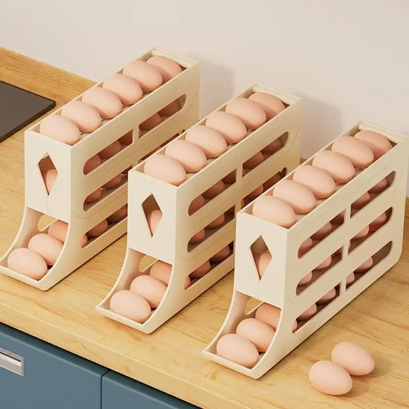 Egg Rack Cup Holder Auto Rolling Fridge Egg Organizer 30 Eggs Rack Tray