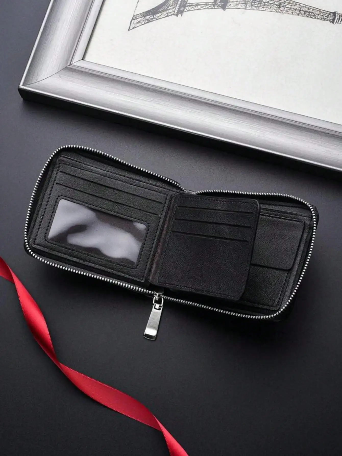 Sleek RFID-Blocking Minimalist Men's Wallet with Multi-Card Slots and Zipper