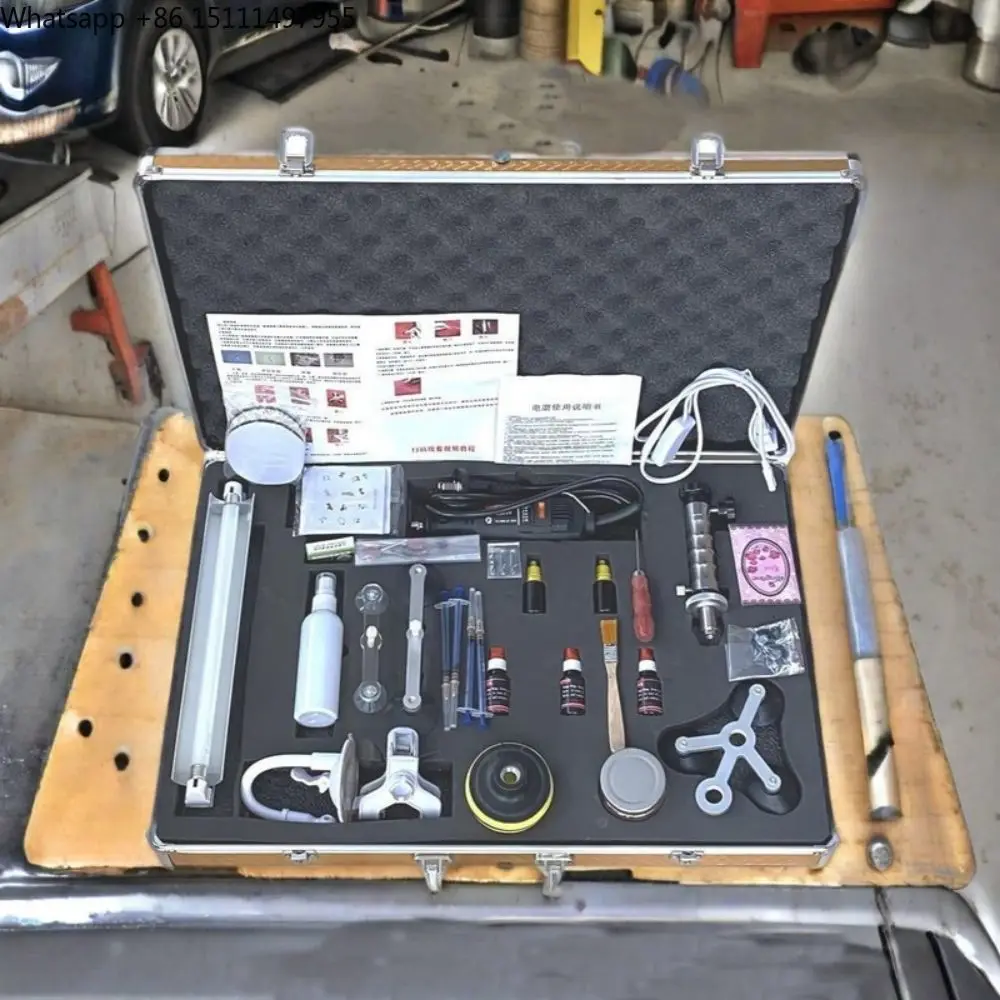 자동차 앞 유리 수리 키트, 자동차 유리 균열 수리 전문가용 액세서리 도구 상자, 스테인리스 스틸 진공 펌프