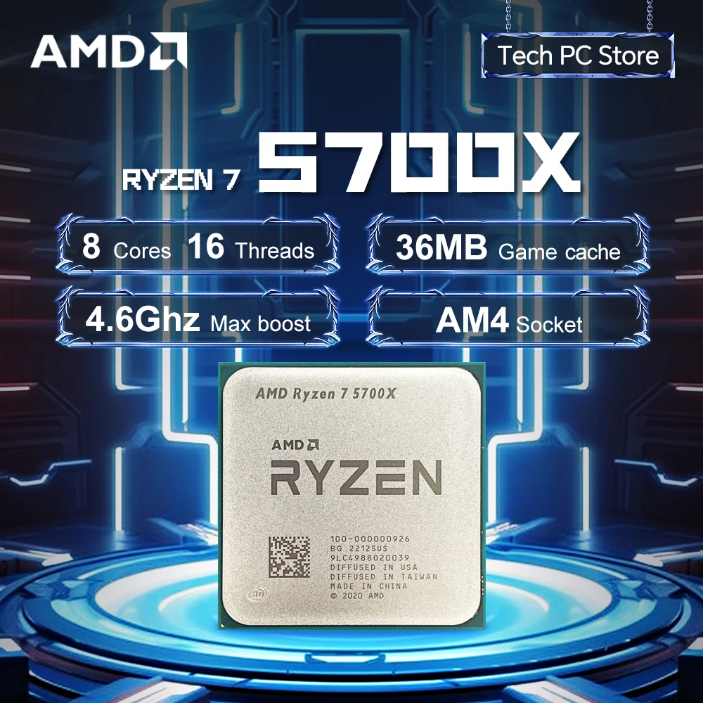 מעבד AMD Ryzen 7 5700X 3.4GHz 65W 8 ליבות 16 תהליכים L3=32M R7 5700X סוקט AM4 7NM DDR4 אך ללא מאוורר