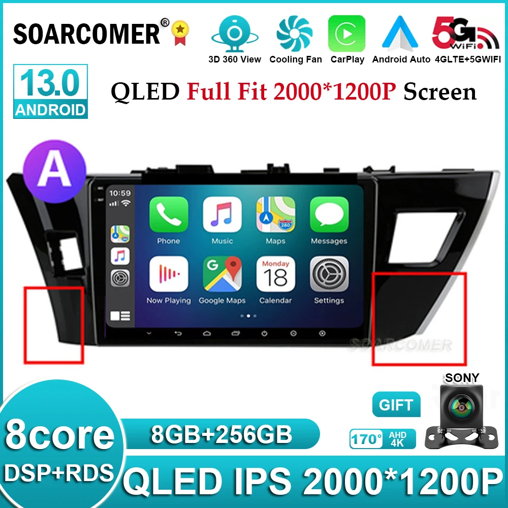 

10 дюймов Android 13 для Toyota Corolla Ralink 2014-2016 мультимедийный видеоплеер навигатор GPS беспроводной Carplay 4G WIFI BT без DVD