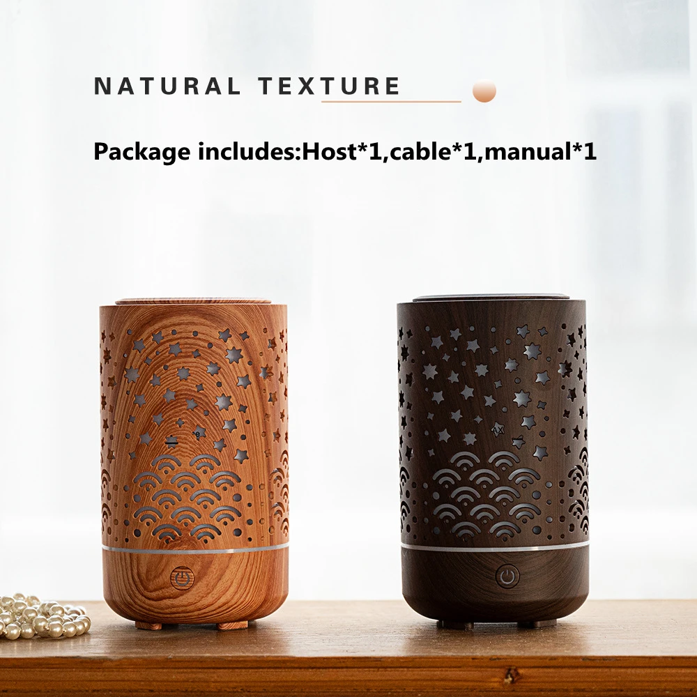 가전 제품 230ML Hollow Out Wood Grian 아로마 테라피 USB 가습기 초음파 쿨 미스트 아로마 에센셜 오일 디퓨저