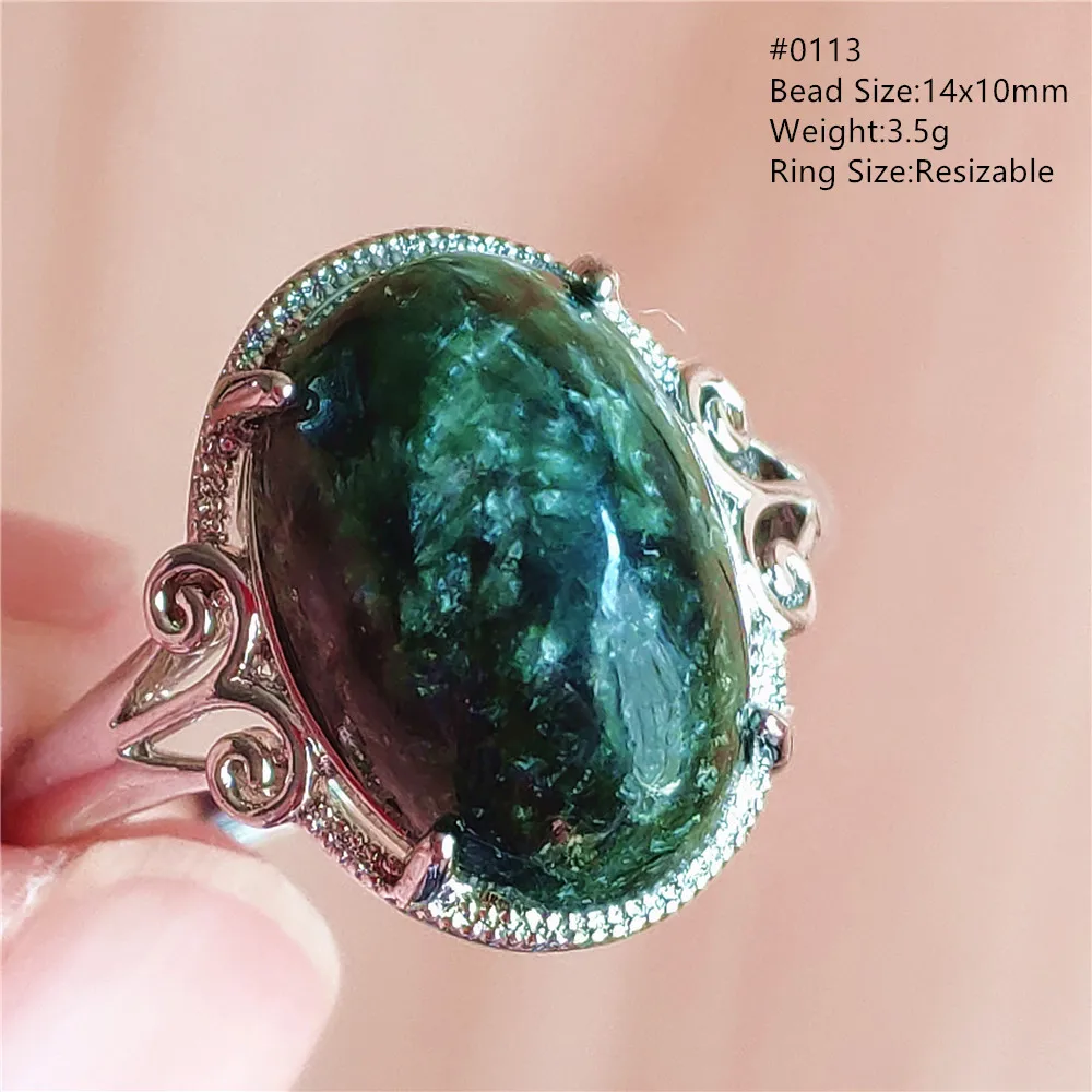silver rings Natural Green Seraphinite Adjustable Size Ring Women Men Seraphinite Ring Clinochlore Oval Gemstone 925 Sterling Silver AAAAAA gucci ring 925 Silver Jewelry