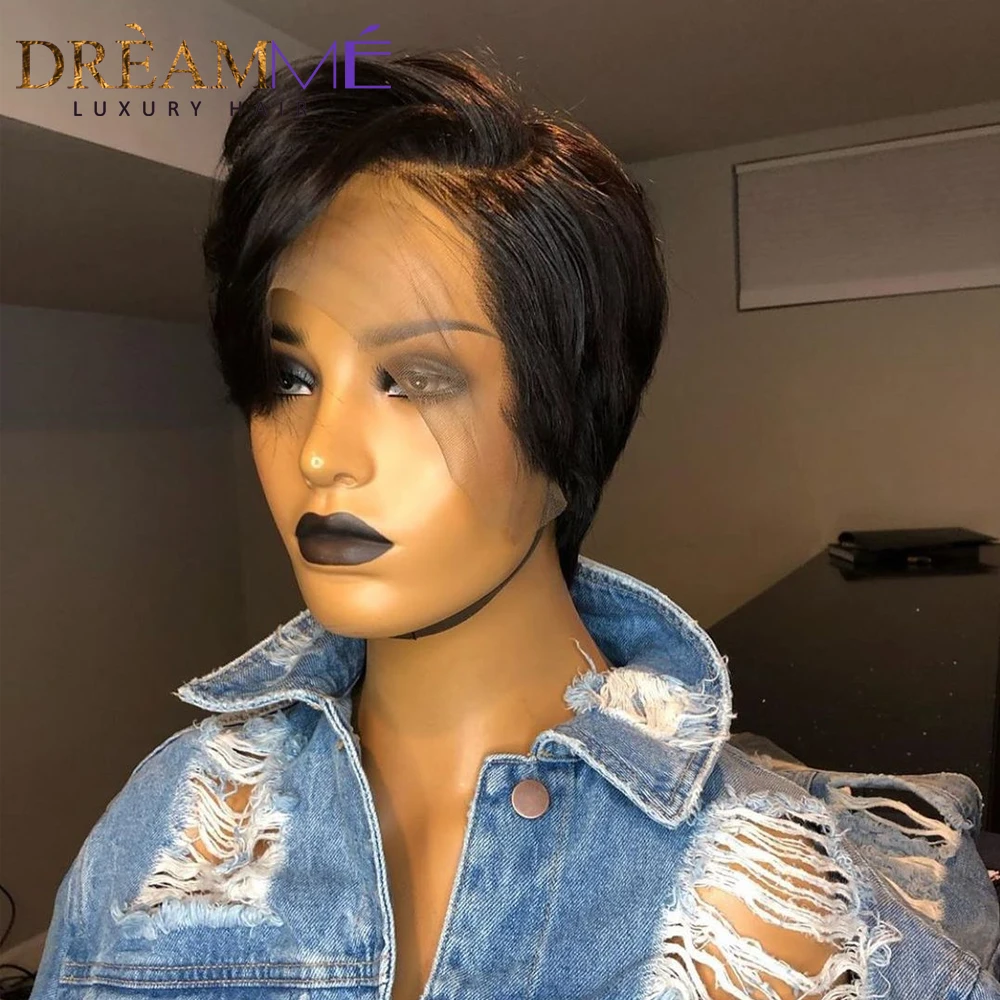 Short Pixie Cut 13x4 Lace Front Human Hair Wigs Natural Color Straight Remy Brazilian Bob Transparent Lace Frontal Wig For Women