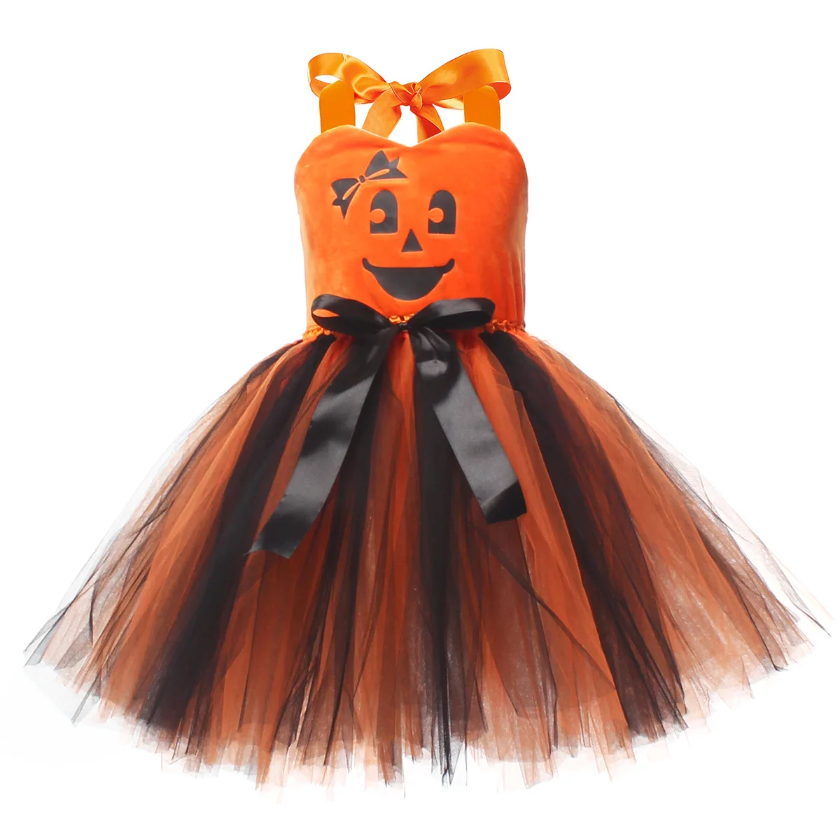 Girls Halloween Cosplay Witch Costume Orange Pumpkin Carnival Vestidos Party Infant Witch Fancy Dress Clothing Set Hat