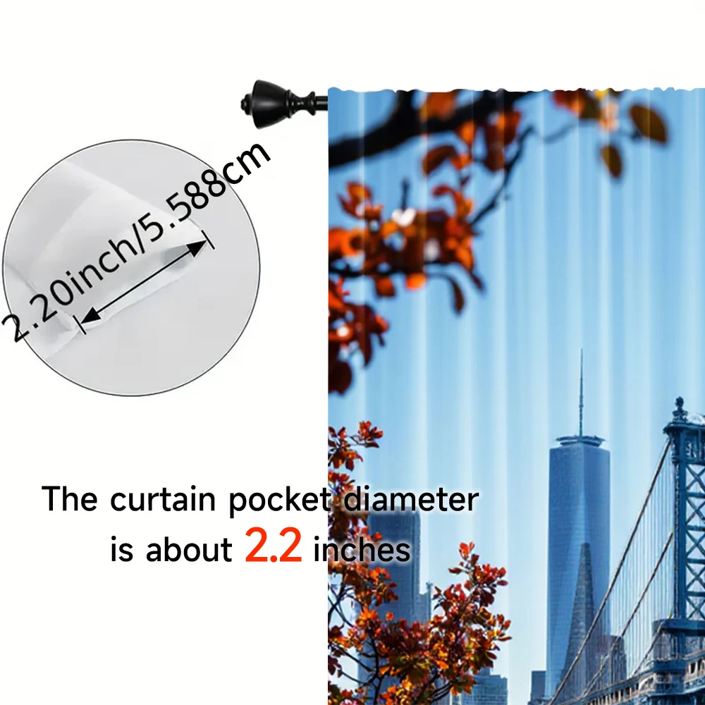 2pcs, 2D flat Party Curtains Bridge and New York Skyline Durable Polyester,Without Electricity Party Decorations Suitable for 5