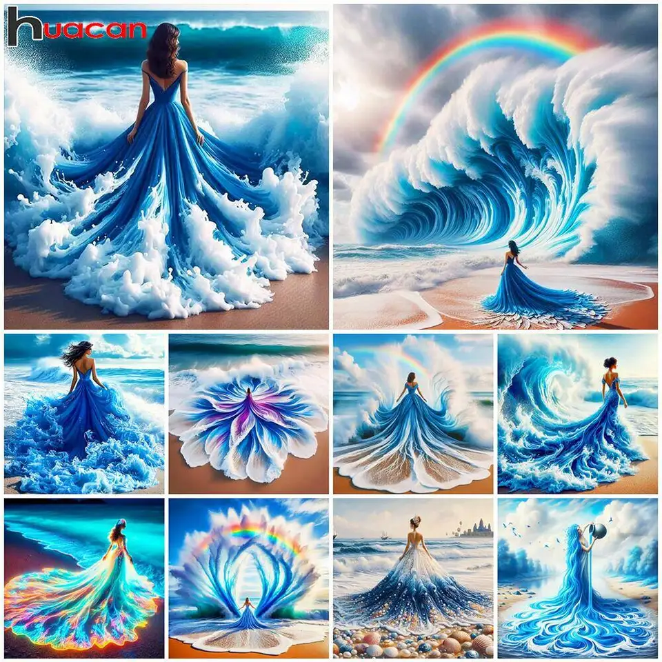 Kit De Pintura De Diamantes 5D Corazón Y Paisaje Marino – Lienzo 40x50 Cm Con Diamantes Redondos, Relajante Y Creativo Para Adultos