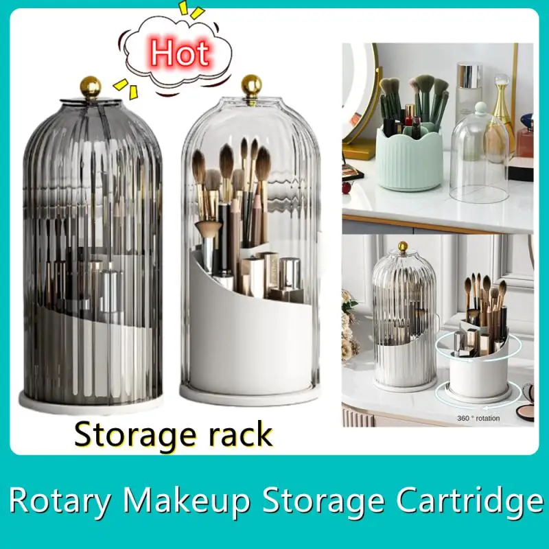 

Органайзер для макияжа с крышкой, поворот на 360 °, держатель для кистей для макияжа, помады, коробка для хранения косметики, органайзер для косметики, полки