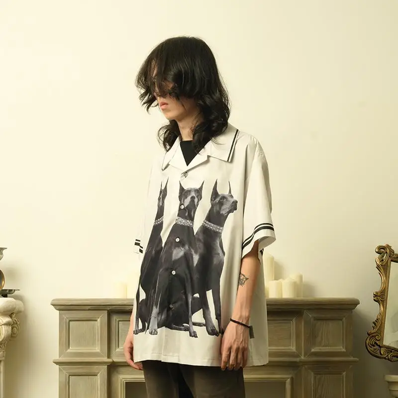 EMPTY REFERENCE 20SS Doberman Full Print Short Sleeve Shirt with Cuban Collar fashion streetwear loose 4