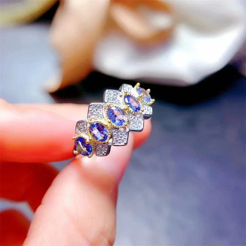 

Natural Tanzanite ring, genuine 925 sterling silver inlay, finely crafted, must wear jewelry for banquets