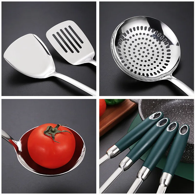 4pcs 304 Stainless Steel Kitchenware Set In Kitchen Supplies unibody soup spoon Frying spatula slotted spoon cooking set