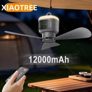 Ventilatori da soffitto portatili 12000mAh Ventilatore da campeggio esterno Tenda Circolatore d'aria Dispositivo di raffreddamento Ventilatore elettrico ricaricabile Luce a LED con telecomando 1