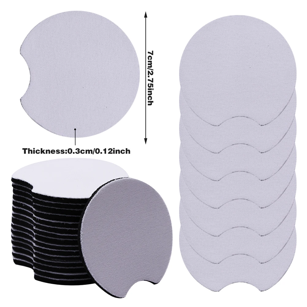 120PCS Sublimation Blanks Car Coasters,Car Cup Holder Coaster 2.75 Inch  Circular Opening Neoprene Absorbent Coaster for DIY Crafts Coasters Car