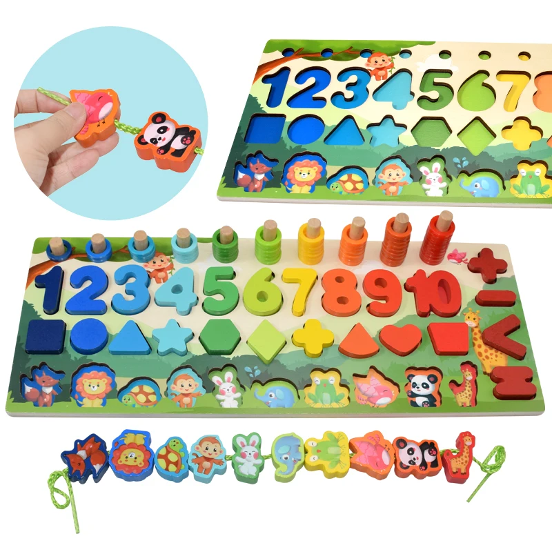 Montessori Educational Wooden Toys Children Busy Board Math Fishing Children's Wooden Preschool Montessori Toy Counting Geometry