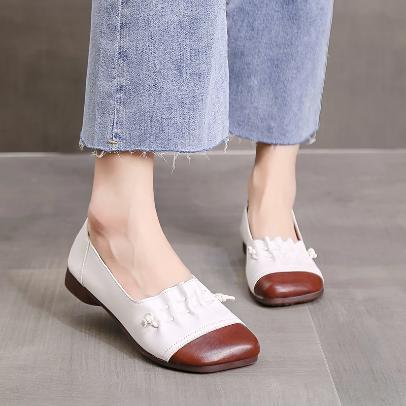 

Женские Плиссированные туфли из ПУ кожи, на плоской подошве, с квадратным носком, без застежки, разные цвета, весна-осень 2023