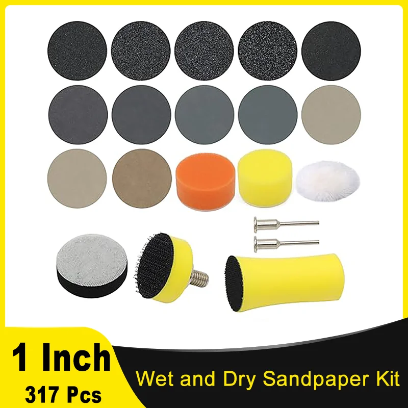 

1 Inch Wet and Dry Sandpaper Kit 317 Pcs Assorted 60-10000 Grits Grinding Abrasive for Wood Metal Mirror Jewelry