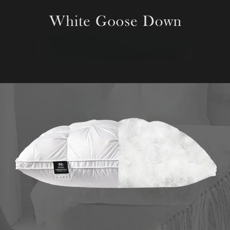 Down Pillow 100% White Goose Feather Pillow Core Five-star Hotel Cotton Single Cervical Vertebra Support Sleep Pillow 4