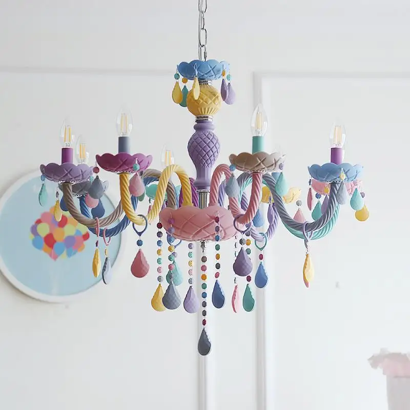 Rainbow Crystal Chandelier 110V/220V European Candle lustres Children's Bedroom Princess Makaron Lamps