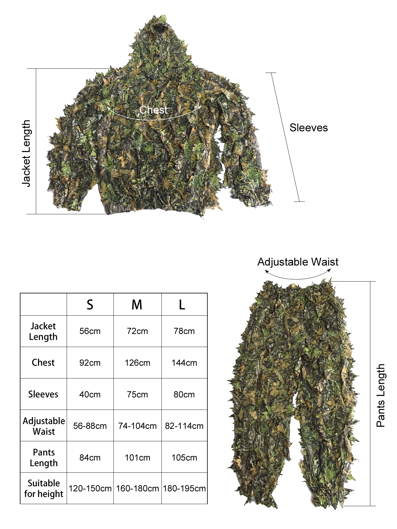 Men Women Kids Outdoor Ghillie Suit Camouflage Clothes Jungle Suit CS Training Leaves Clothing Hunting Pants Hooded Jacket