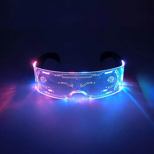 Gafas LED iluminadas que brillan en la oscuridad, suministros de fiesta de  Halloween, accesorios para rave, gafas de neón, gafas de neón Cyberpunk 7