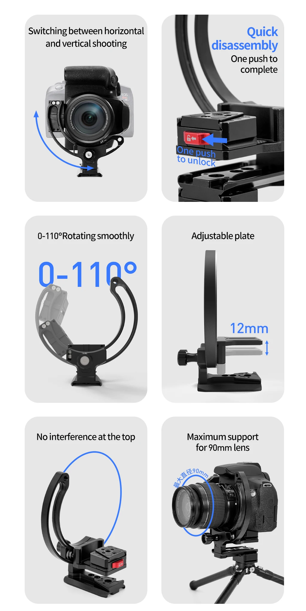 Stativhalterung Ring Objektivhalterung 1/4 drehbare Kragenmontageplatte für DSLR-Kamera Horizontale und vertikale Kameraobjektivunterstützung – Detail 2