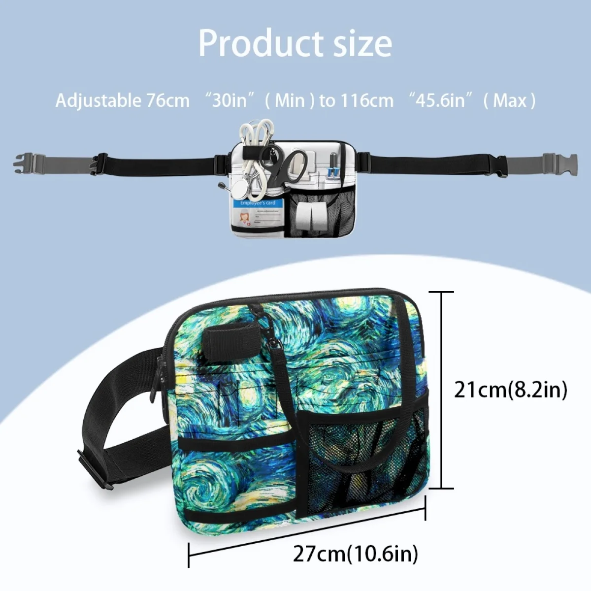 Starry Night Van Gogh Oil Painting Design Nurse Fanny Pack Women Multipockets Organizer Belt Bags for Nurse Medical Tool Pouch