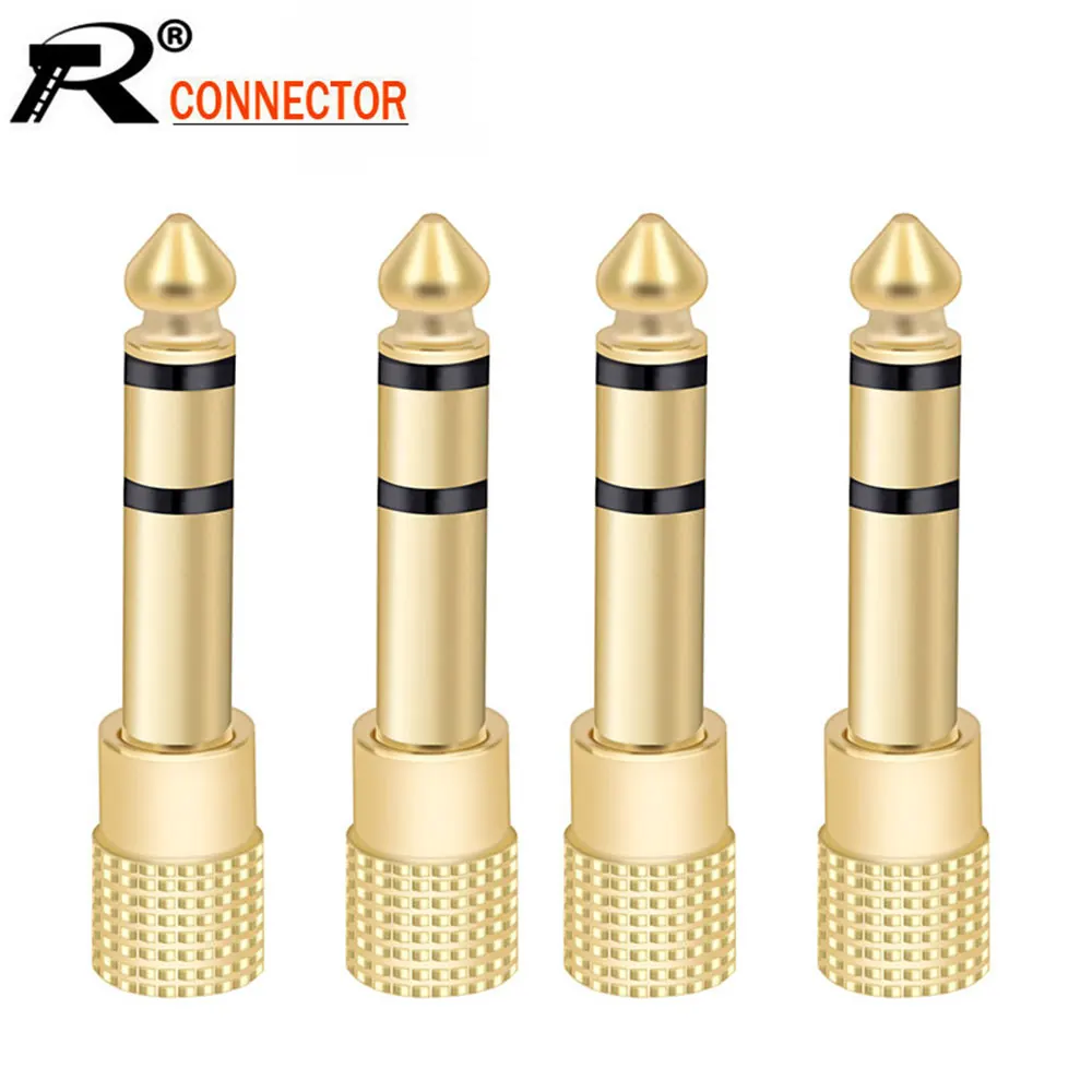 Estéreo 3-pole Macho Plug para 3.5 mm Fêmea Jack Adaptador de Áudio Banhado a Ouro Conector do Microfone Conversor de Áudio 10 Peças Lote 6.35 mm