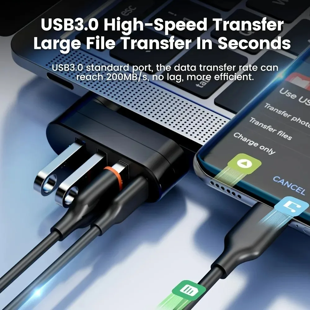 Compact Rotatable USB Hub with Multi-Port Expansion and Power Adapter
