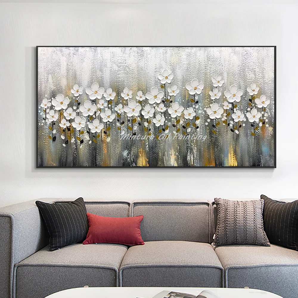 Canvas Oil Painting Wall Art Mintura Abstract Knife Flower Oil Painting on Canvas Handpainted Golden Large Modern Home Decor Wall Art Picture for Living Room