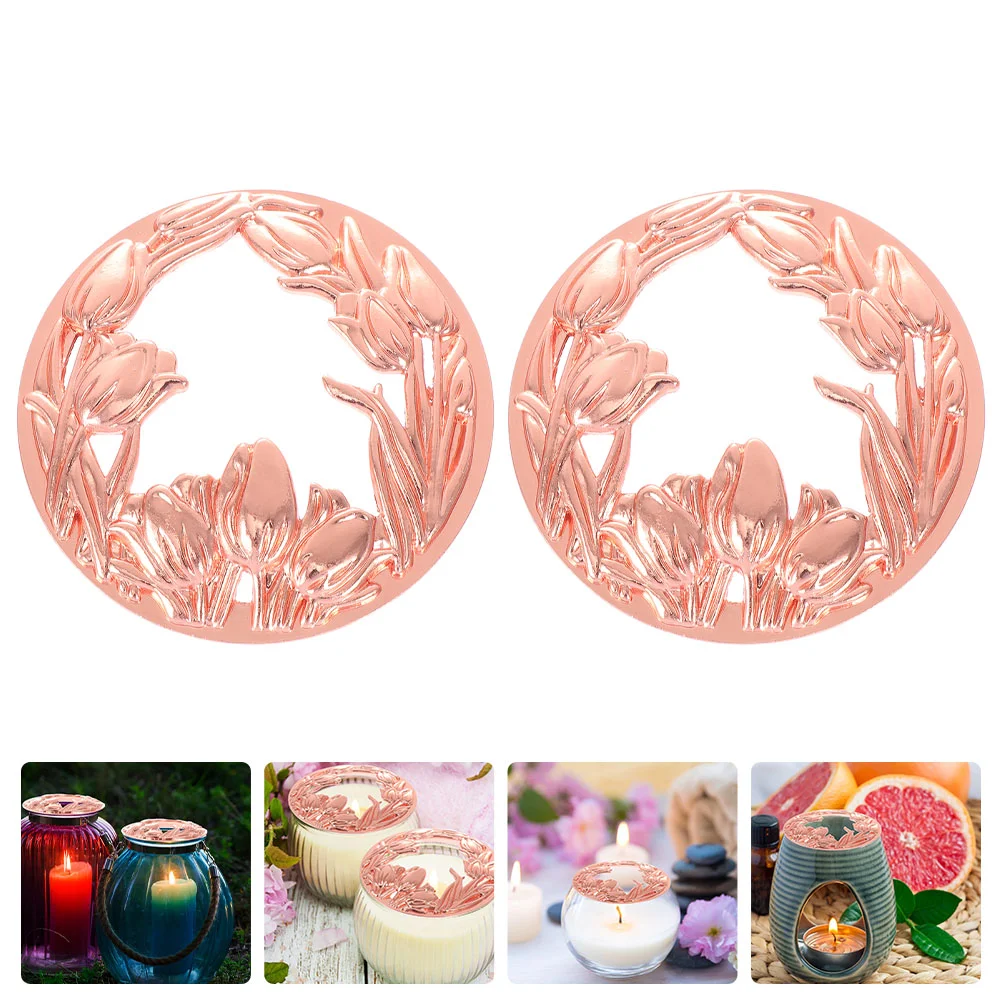 

2 Pcs Scented Cover Candlestick Windproof Topper Decor Decorate Hollow-out Zinc Alloy Aromatherapy Vintage