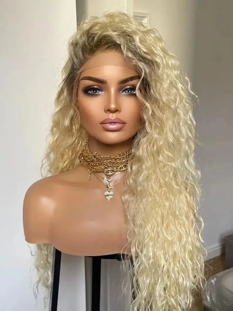 Free Part Synthetic Lace Front Wig For Women Blonde Curly Hair