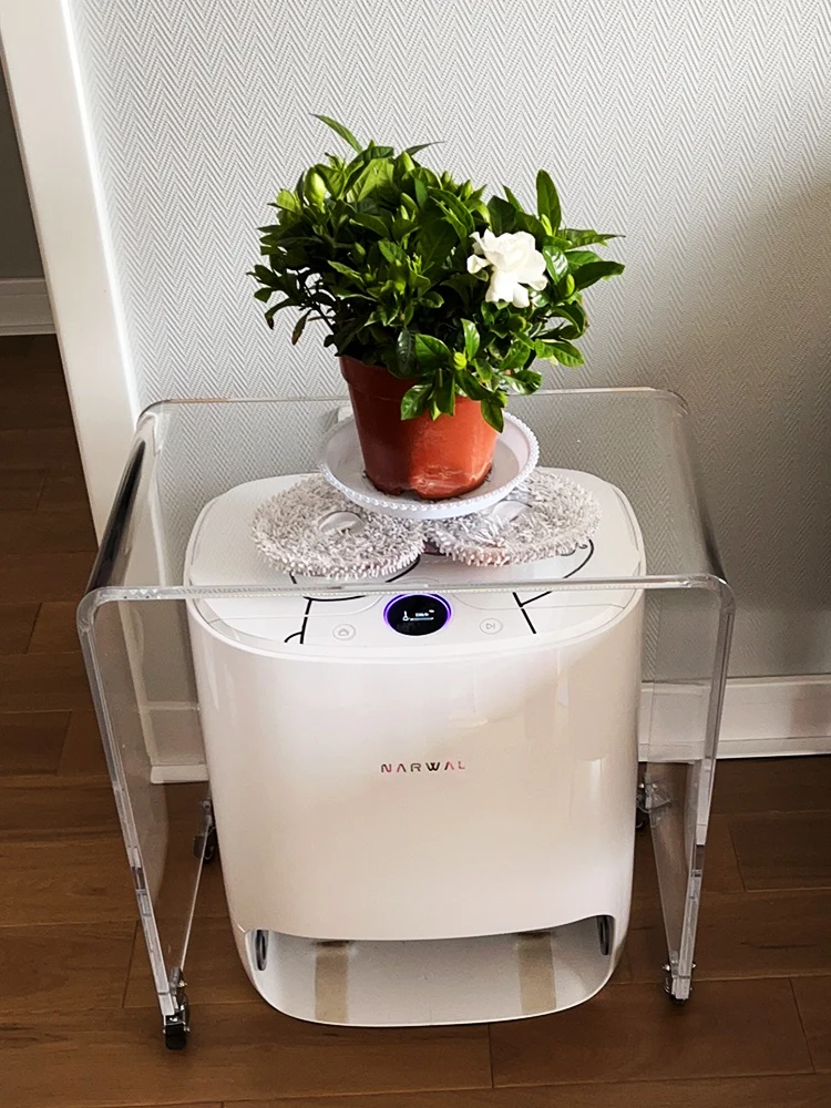 

Acrylic Side Table with Wheels Sweeping Robot Companion Cart Removable Cover Rack